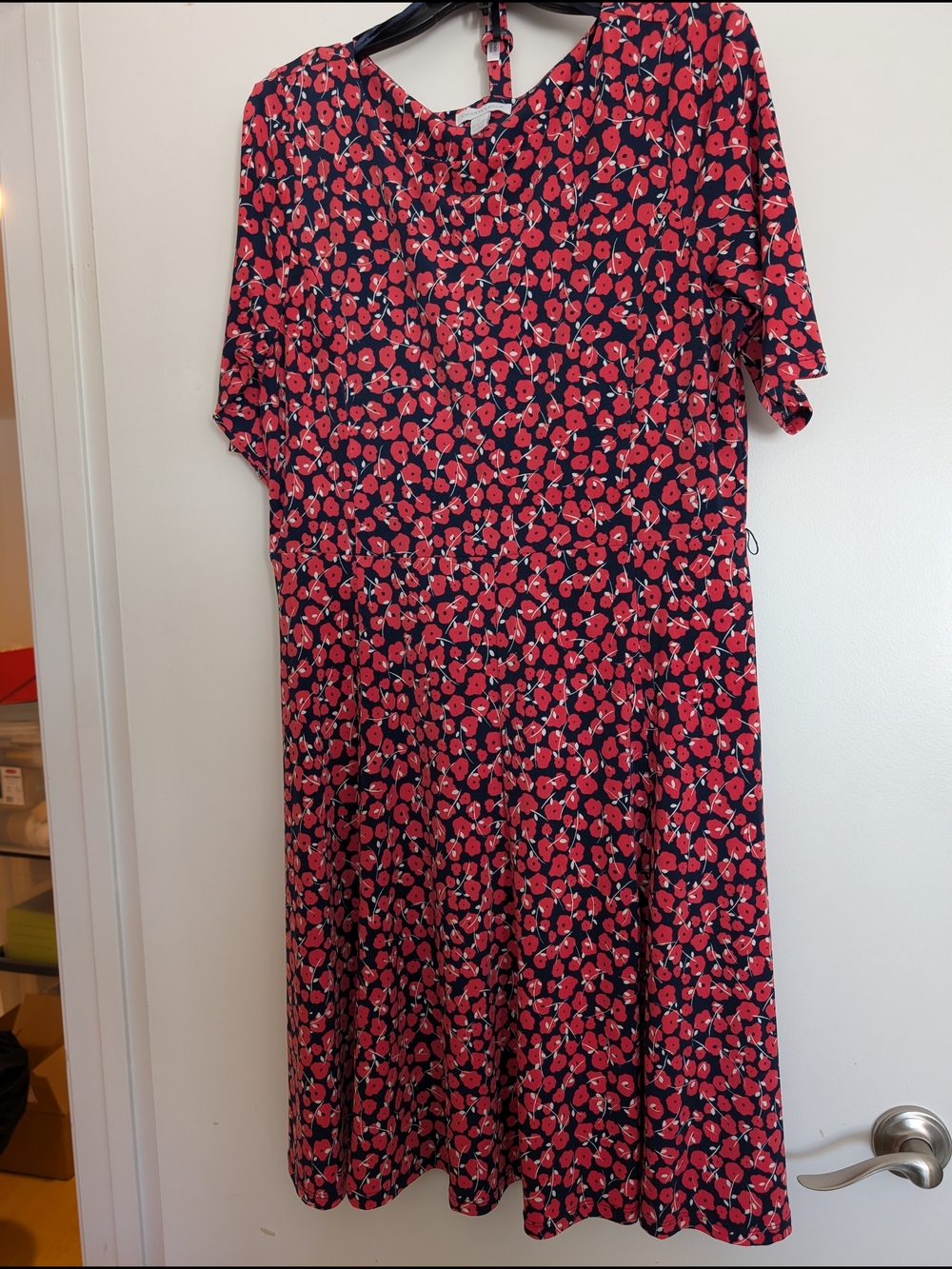 Charter Club Red Floral Midi Dress on Navy